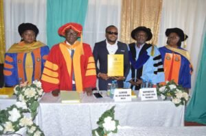Dr. Tanifum Francis posing with jury members including Prof. Nsagha Sarah at his far left after an Excellent grade in his PhD defense